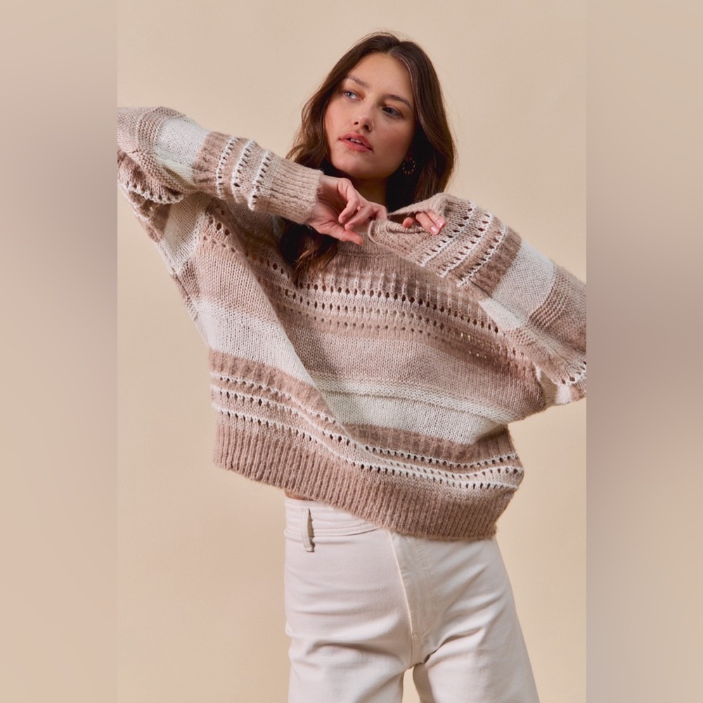 SO ME Variegated Stripe Textured Loose Fit Sweater - Picture 5 of 14